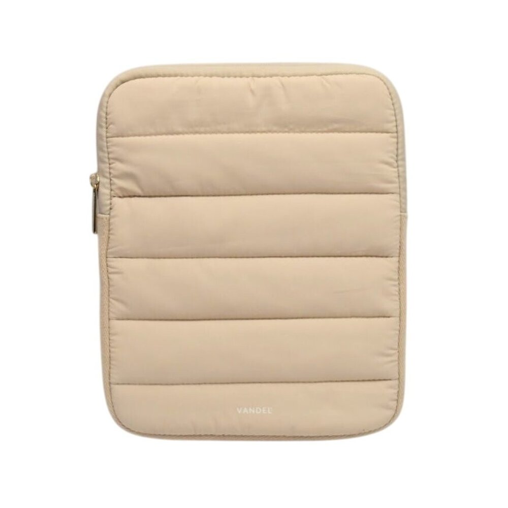 Vandel Beige Quilted Laptop Sleeve With Gold Zipper Closure